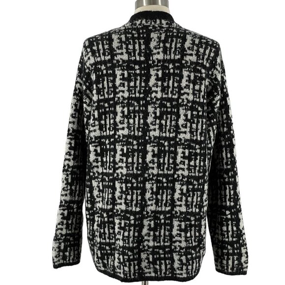 Reiss Nico Cardigan Textured Black White Abstract Intarsia Knit Open Front Large - Picture 6 of 11